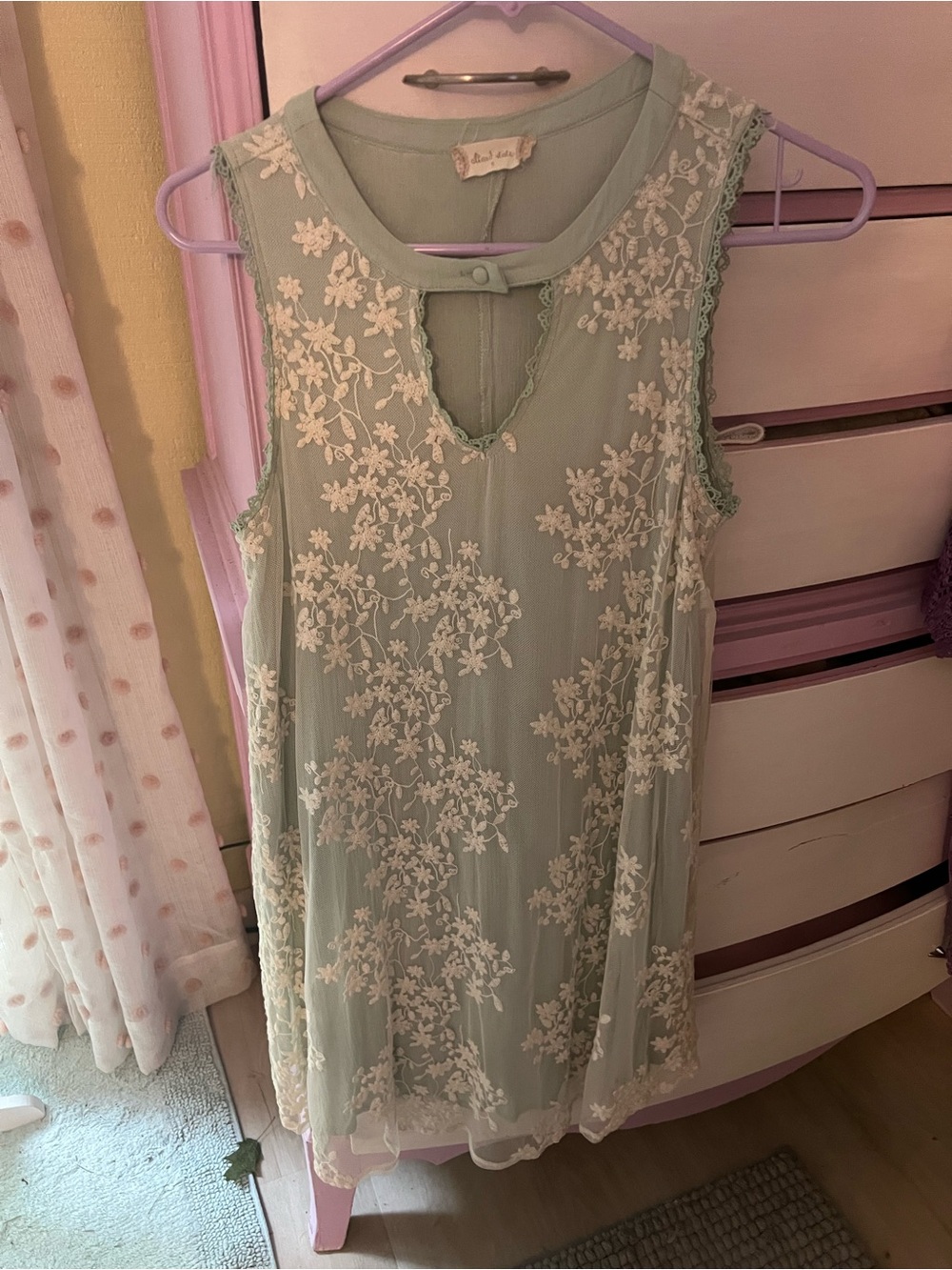 Altar'd State Mint Green Sleeveless Lace-Overlay Camisole Dress